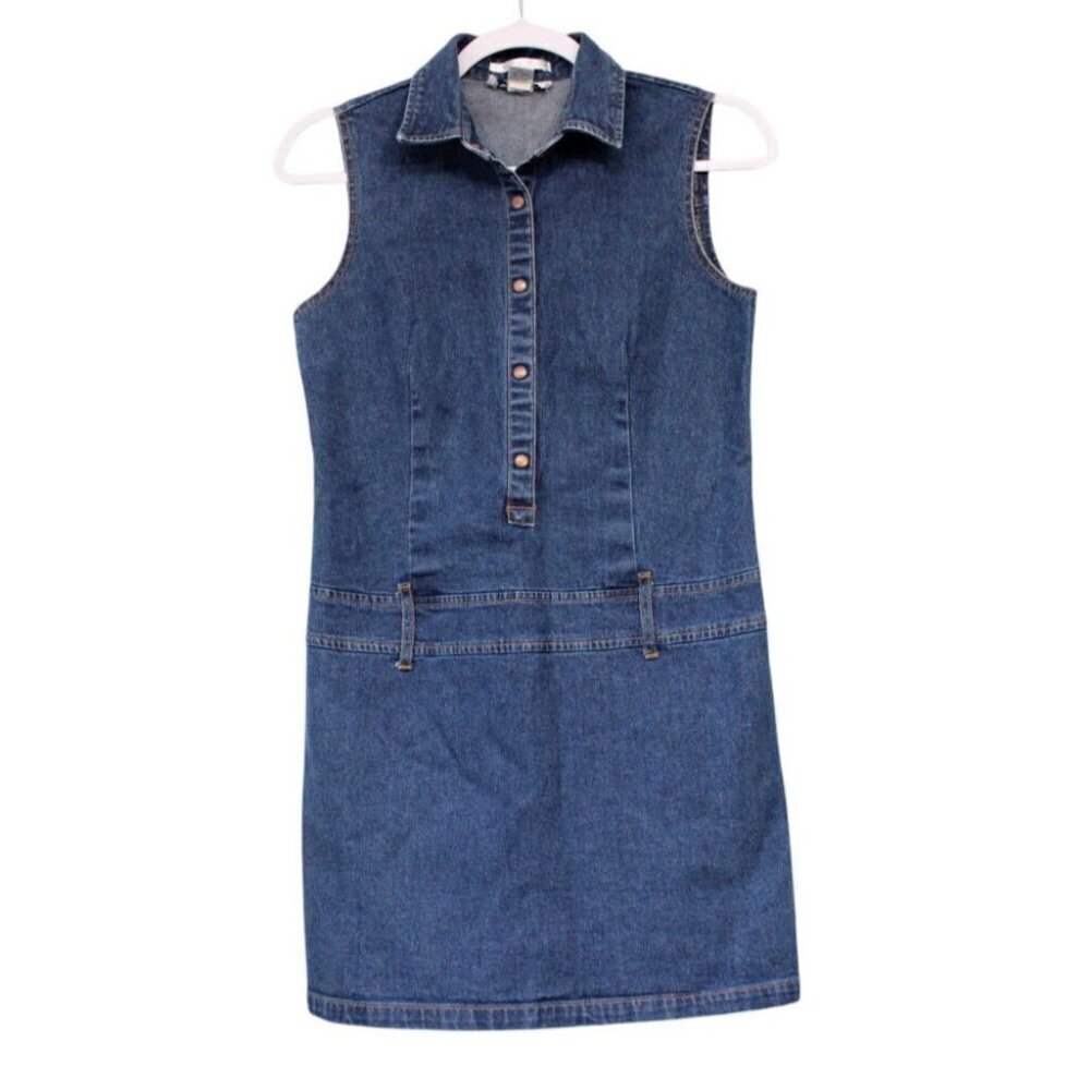 Vintage Y2K Old Navy Denim Dress Size 6 Sleeveless Stretch Sheath Above Knee